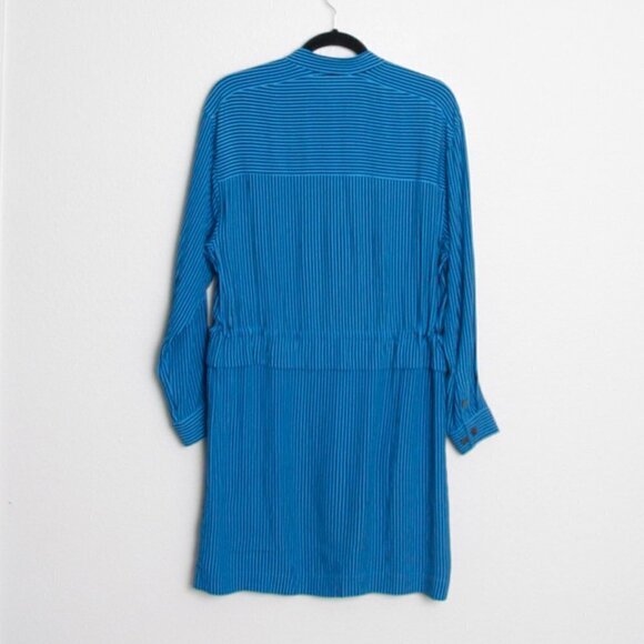 Equipment Lizza Striped Dress Drawstring Waist Long Sleeve Blue Black 4 - Picture 8 of 10